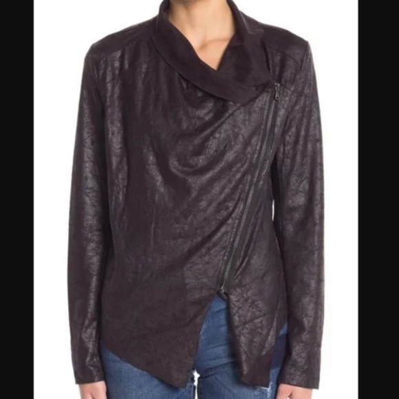 Vigoss Black Faux Suede Drape Asymmetrical Jacket Blazer - Picture 2 of 5